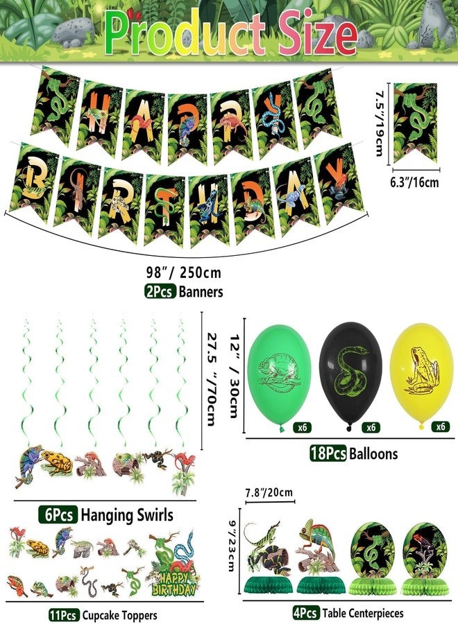 PTECDROTS Reptile Party Decorations - Including Reptile Theme Balloons, Happy Birthday Banner, Cake Topper, Hanging Swirl, and Honeycomb Centerpieces for Safari Lizard Swamp Reptile Birthday Party Supplies - Image 2